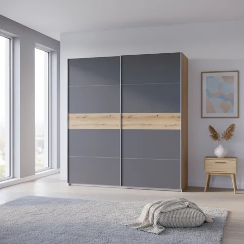 Шкаф купе Doros G-Caiser Белый/Графит вставка Дуб Эвок 2 ДСП /5 частей 220х60х240 (44900282)