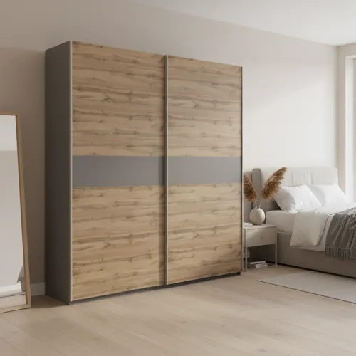 Шкаф купе Doros G-Caiser Графит / Тахо вставка Графит 2 ДСП / 5 частей 220х60х240 (42003002)