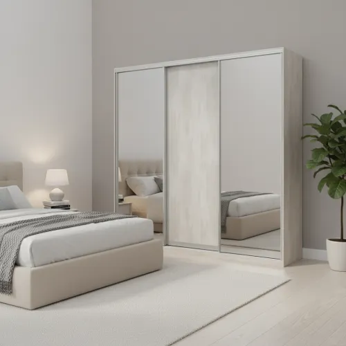 Шкаф купе Doros Сити Лайт Белое дерево 1 ДСП / 2 Зеркала 225х60х225 (42002066)