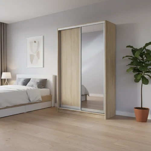 Шафа-купе дводверна 1400×450×2100 мм Дуб Сонома світлий ДСП + Дзеркало EШК 2.1.21.45.14