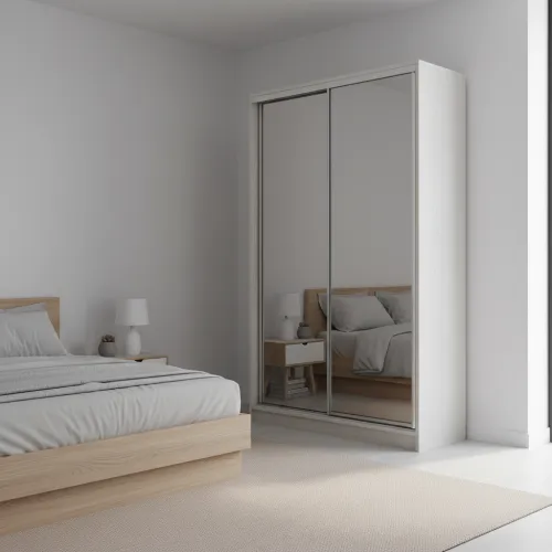 Шафа-купе дводверна 1400×450×2400 мм Ясен Серфсайд ЧистийК024 Дзеркало EШК 2.1.24.45.14.1