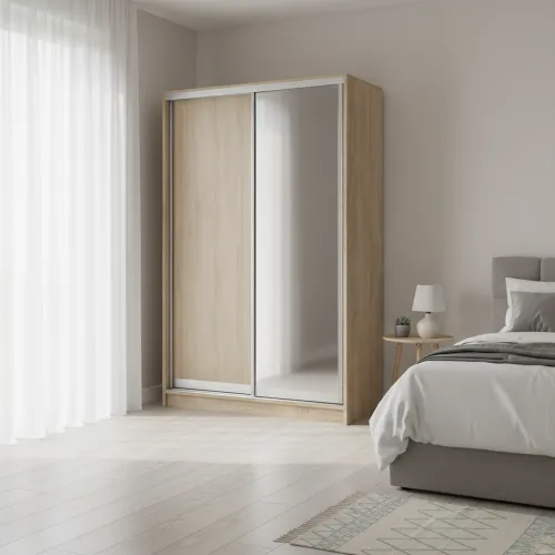 Шафа-купе дводверна 1400×600×2100 мм Дуб Сонома ДСП + Дзеркало EШК 2.2.21.60.14