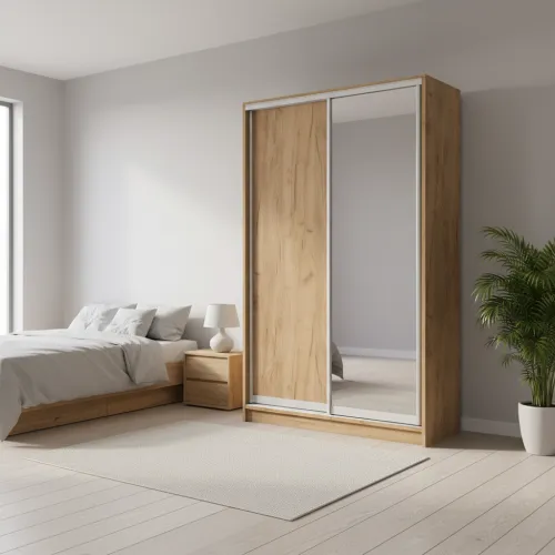 Шафа-купе дводверна 1400×600×2400 мм Дуб Крафт Золотий ДСП + Дзеркало EШК 2.2.24.60.14.2