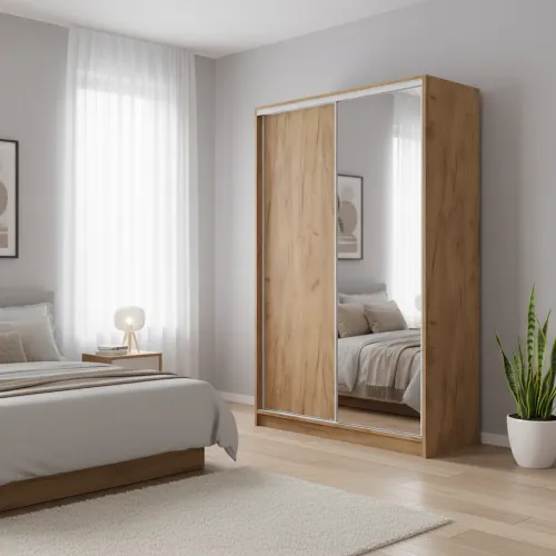 Шафа-купе дводверна 1400×600×2400 мм Дуб Крафт Золотий ДСП + Дзеркало EШК 2.3.24.60.14.1