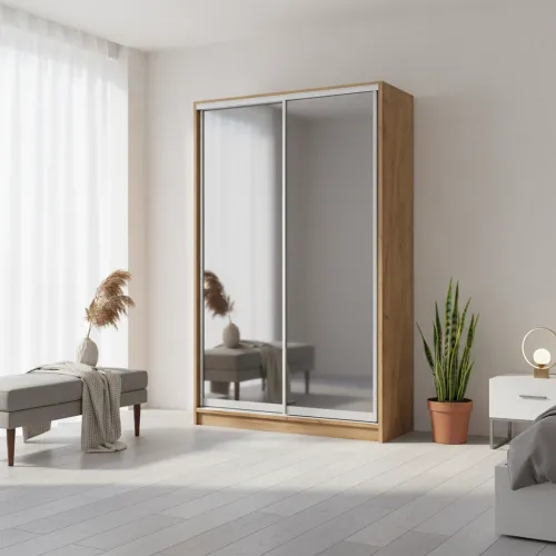 Шафа-купе дводверна 1400×600×2400 мм Дуб Крафт ЗолотийДзеркало EШК 2.2.24.60.14.1