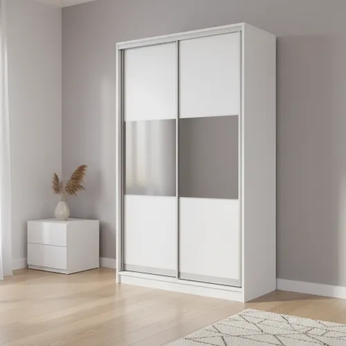 Шафа-купе дводверна 1400×600×2700 мм Білий ДСП + Дзеркало Графіт EКШК 2.1.27.60.14