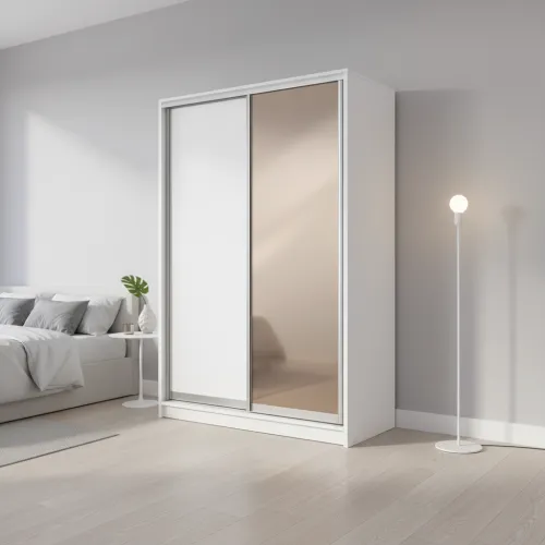 Шафа-купе дводверна 1500×600×2100 мм Білий ДСП + Дзеркало EШК 2.1.21.60.15