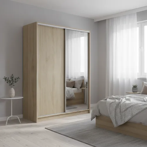 Шафа-купе дводверна 1500×600×2100 мм Дуб Сонома ДСП + Дзеркало EШК 2.3.21.60.15