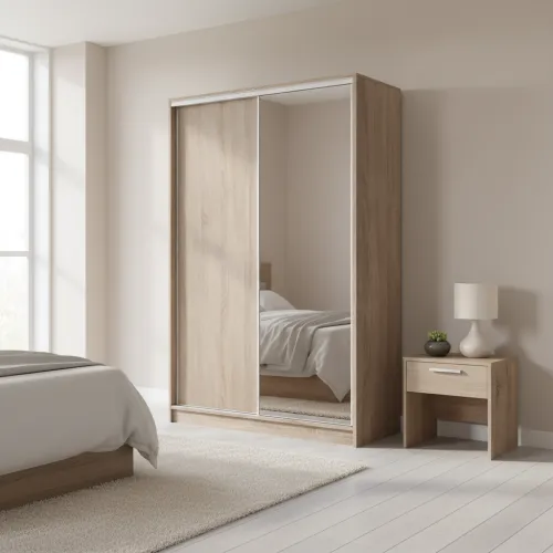 Шафа-купе дводверна 1500×600×2400 мм Дуб Вінтаж оксид ДСП + Дзеркало EШК 2.3.24.60.15.1