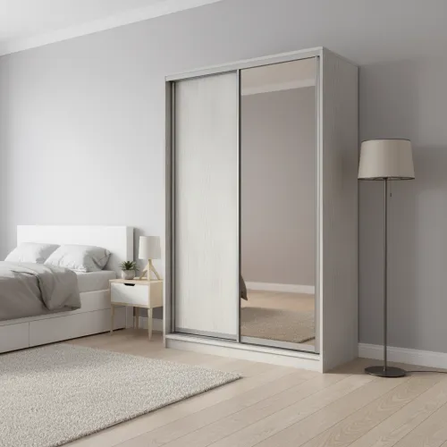 Шафа-купе дводверна 1500×600×2400 мм Ясен Серфсайд ЧистийК024 ДСП + Дзеркало EШК.2.1.24.60.15