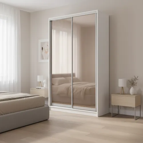 Шафа-купе дводверна 1500×600×2700 мм Білий Дзеркало Бронза EШК 2.1.27.60.15