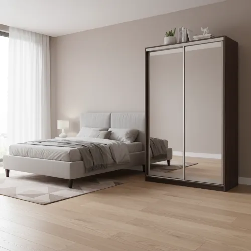 Шафа-купе дводверна 1500×600×2700 мм Дуб Венге магія Дзеркало EШК 2.2.27.60.15