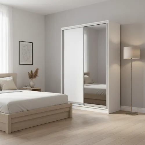 Шафа-купе дводверна 1600×600×2100 мм Білий ДСП +Дзеркало EШК 2.3.21.60.16