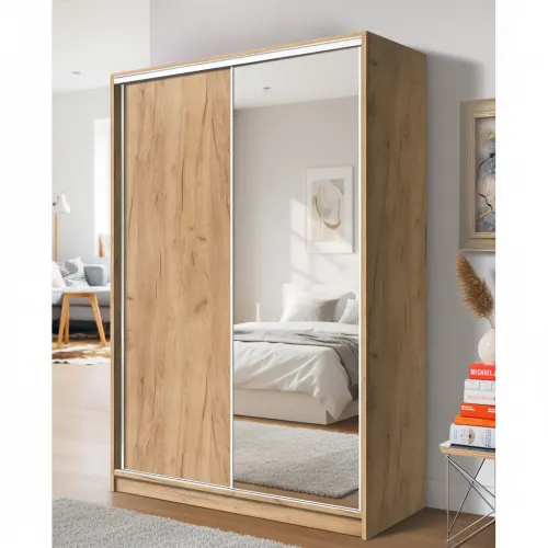 Шафа-купе дводверна 1600×600×2100 мм Дуб крафт золотий ДСП + Дзеркало EШК 2.2.21.60.16