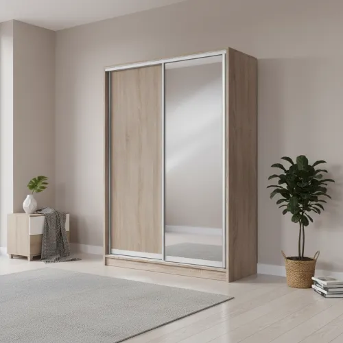 Шафа-купе дводверна 1600×600×2100 мм Дуб Вінтаж оксид ДСП + Дзеркало EШК 2.1.21.60.16.1