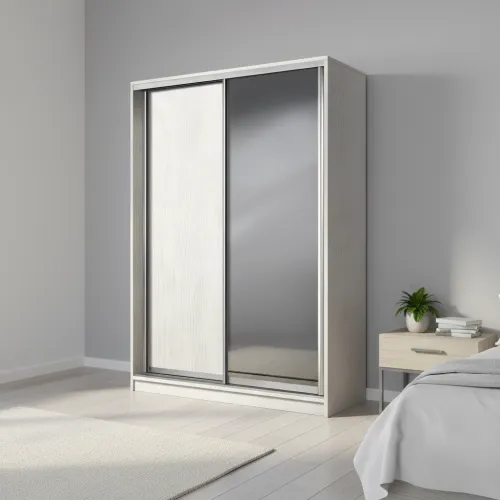 Шафа-купе дводверна 1700×450×2100 мм Ясен Серфсайд ЧистийК024 ДСП + Дзеркало EШК 2.1.21.45.17