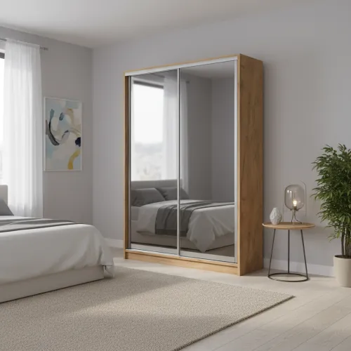 Шкаф-купе двухдверный 1700х450х2400 мм Дуб Крафт золотой Зеркало EШК 2.1.24.45.17.1