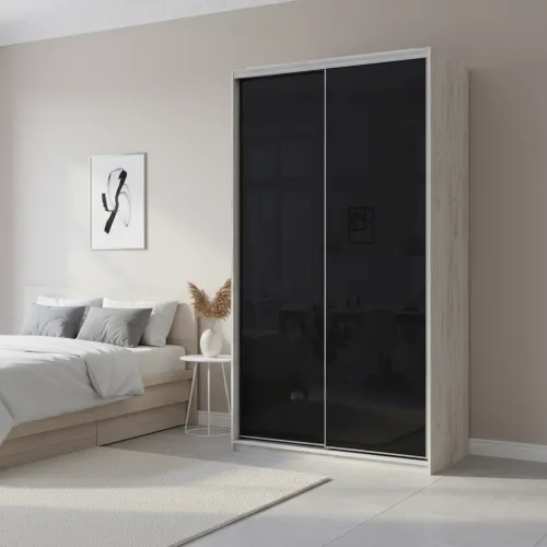 Шафа купе Сіті Лайт Слім Біле Дерево Скло Чорне 120х60х225 (44900298)