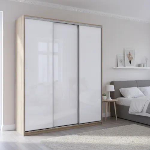 Шафа купе Сіті Лайт Слім Дуб Сонома Скло Біле 180х60х225 (44900318)