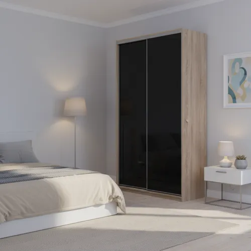 Шафа купе Сіті Лайт Слім Дуб Сонома Скло Чорне 120х45х225 (44900310)