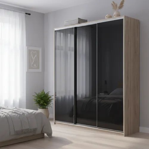 Шафа купе Сіті Лайт Слім Дуб Сонома Скло Чорне 180х60х225 (44900320)