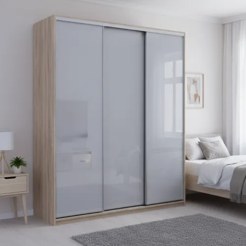 Шафа купе Сіті Лайт Слім Дуб Сонома Скло Сіре 180х60х225 (44900319)