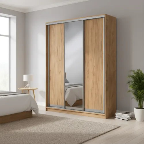 Шкаф-купе трехдверный 1800х450х2400 мм Дуб Крафт золотой ДСП + Зеркало EШК 3.4.24.45.18