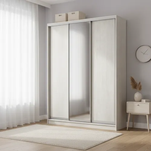 Шкаф-купе трехдверный 1800х450х2400 мм Ясень Серфсайд чистый К024 ДСП + Зеркало EШК 3.2.24.45.18