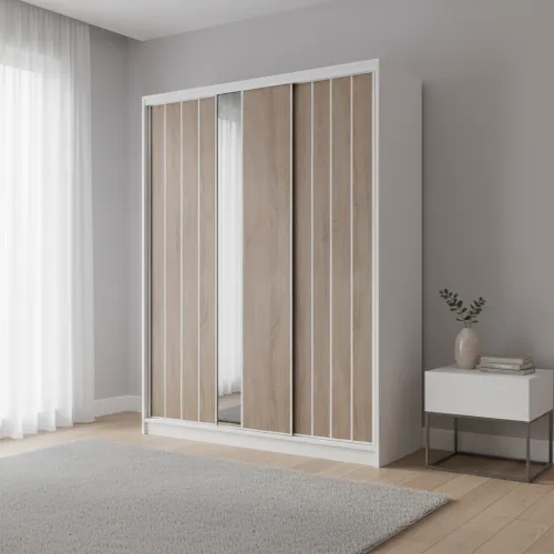 Шкаф-купе трехдверный 1800х600х2400 мм белый ДСП Дуб Винтаж оксид + Зеркало EКШК 3.1.24.60.18