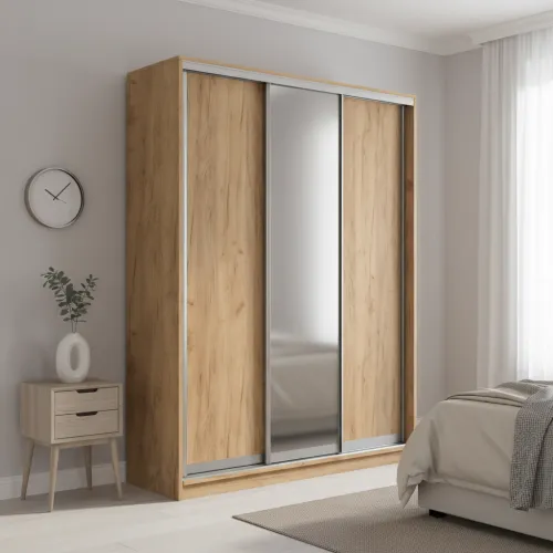 Шкаф-купе трехдверный 1800х600х2400 мм Дуб Крафт золотой ДСП + Зеркало EШК 3.2.24.60.18