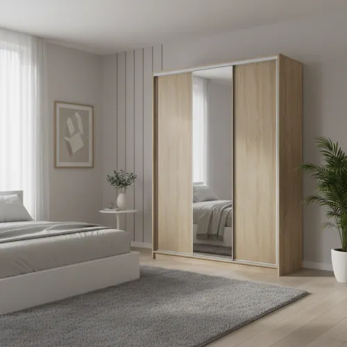 Шкаф-купе трехдверный 1800х600х2400 мм Дуб Сонома ДСП + Зеркало EШК 3.1.24.60.18.2