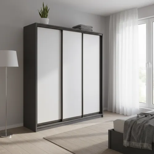 Шафа-купе тридверна 1900×450×2100 мм АнтрацитДСП Білий EШК 3.1.21.45.19