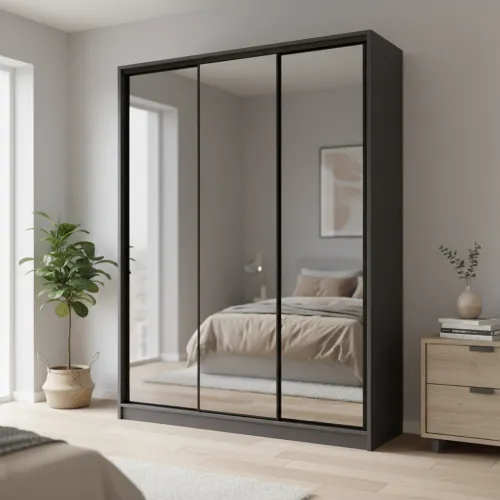 Шафа-купе тридверна 1900×450×2400 мм Антрацит Дзеркало EШК 3.1.24.45.19.1