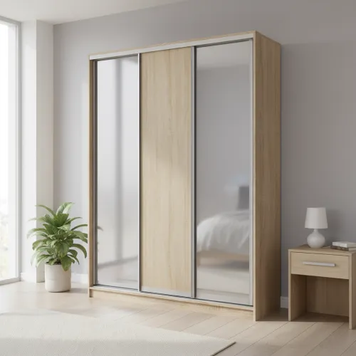 Шафа-купе тридверна 1900×450×2400 мм Дуб Сонома ДСП + Дзеркало EШК 3.2.24.45.19