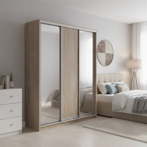 Шафа-купе тридверна 1900×450×2400 мм Дуб Вінтаж оксид ДСП + Дзеркало EШК 3.4.24.45.19