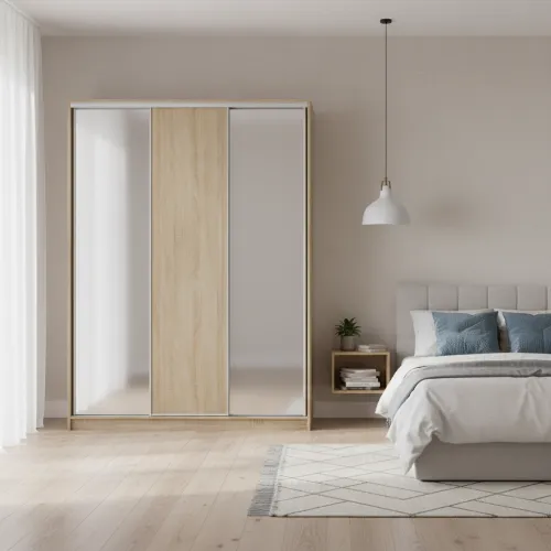 Шафа-купе тридверна 1900×600×2400 мм Дуб Сонома ДСП + Дзеркало EШК 3.1.24.60.19.2