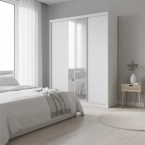 Шафа-купе тридверна 1900×600×2700 мм Білий ДСП + Дзеркало EКШК 3.4.27.60.19