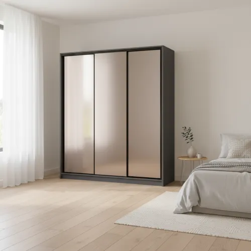 Шкаф-купе трехдверный 2000х450х2100 мм Антрацит Зеркало EШК 3.1.21.45.20