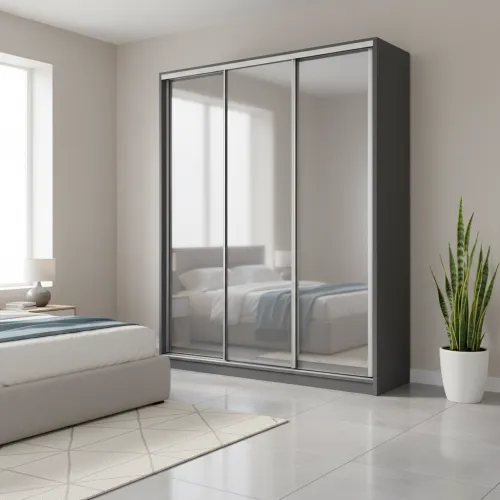 Шкаф-купе трехдверный 2000х450х2400 мм Антрацит Зеркало EШК 3.3.24.45.20