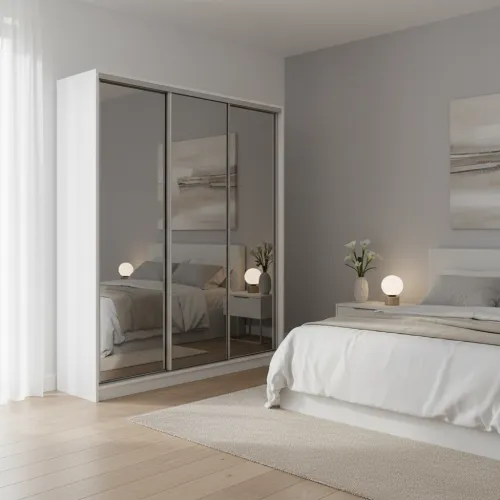 Шкаф-купе трехдверный 2000х450х2400 мм белый Зеркало EШК 3.2.24.45.20