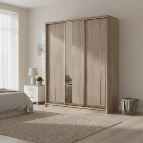 Шкаф-купе трехдверный 2000х450х2400 мм Дуб Винтаж оксид ДСП + Зеркало EКШК 3.4.24.60.20