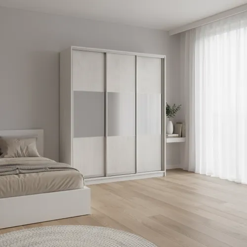 Шкаф-купе трехдверный 2000х450х2400 мм Ясень Серфсайд чистый К024 ДСП + Зеркало EКШК 3.3.24.45.20