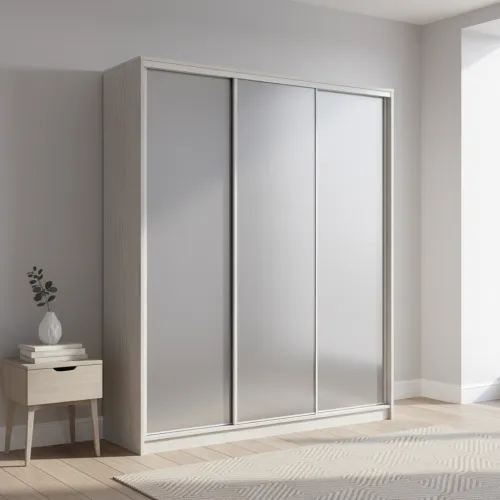 Шкаф-купе трехдверный 2000х450х2400 мм Ясень Серфсайд чистый К024 Зеркало EШК 3.1.24.45.20.1