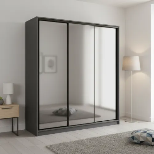 Шкаф-купе трехдверный 2000х600х2100 мм Антрацит Зеркало EШК 3.1.21.60.20