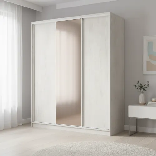 Шкаф-купе трехдверный 2000х600х2100 мм Ясень Серфсайд чистый К02 ДСП + Зеркало EШК 3.4.21.60.20