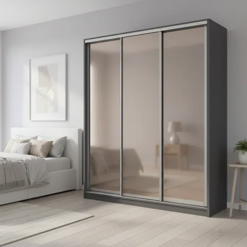 Шкаф-купе трехдверный 2000х600х2400 мм Антрацит Зеркало EШК 3.1.24.60.20.1