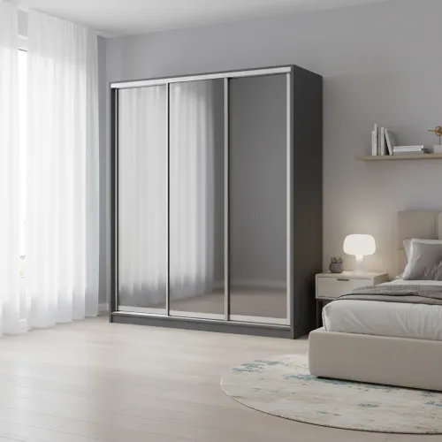 Шкаф-купе трехдверный 2000х600х2400 мм Антрацит Зеркало EШК 3.1.24.60.20