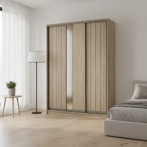 Шкаф-купе трехдверный SENAME-Line 2000х600х2700 мм Дуб Сонома ДСП + Зеркало EКШК 3.4.27.60.20