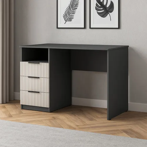 Стол письменный СП1 3Я 750х1100х500 мм корпус ДСП Серый Графит фасад МДФ краска RAL9001 (Свет-беж) фрезерование Плаше Гросс