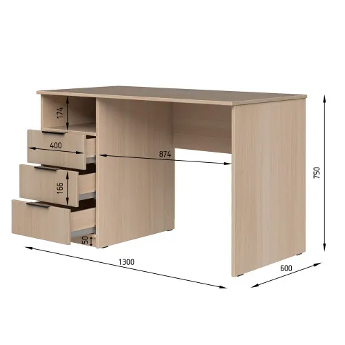 Стол письменный СП1 3Я 750х1300х600 мм ДСП Белый